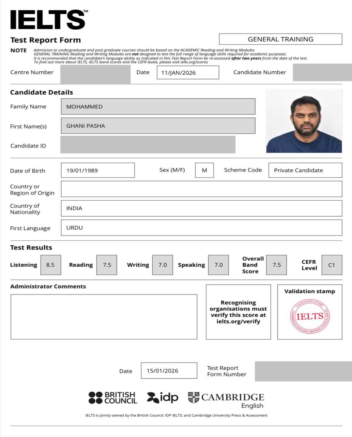 Snigdha Taily IELTS Form